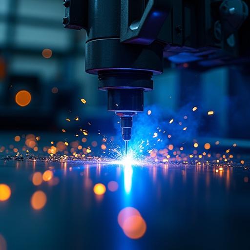 An industrial laser cutting through metal with precision.